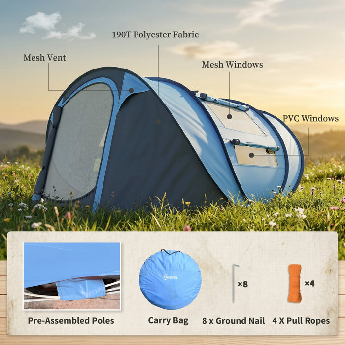 Outsunny 4 Person Camping Tent Automatic Pop Up Tent with Carry Bag Doors