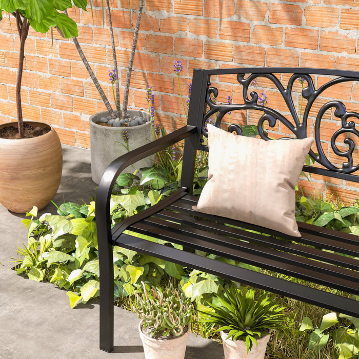 Outsunny 50\" 2-seater Garden Bench Chair For Yard, Lawn, Porch, Black