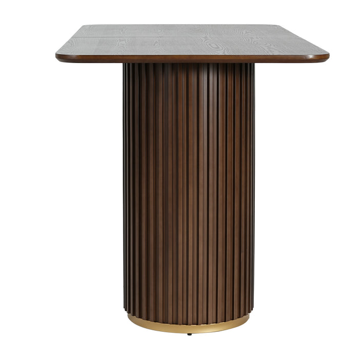 Jett 63 Inch Modern Industrial Dining Table with MDF & Iron Pedestal Base, Brown
