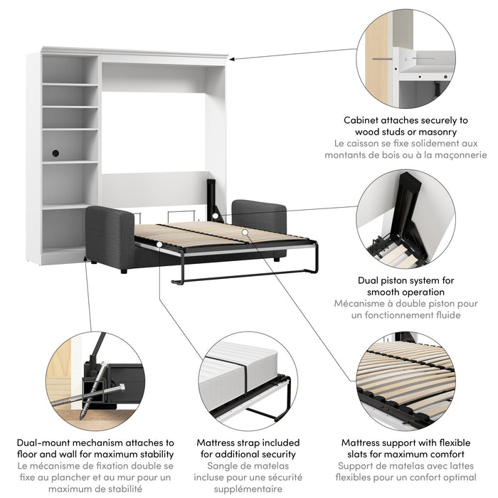 Bestar Versatile Full Murphy Bed Sofa Closet Organizer (91 W) - White