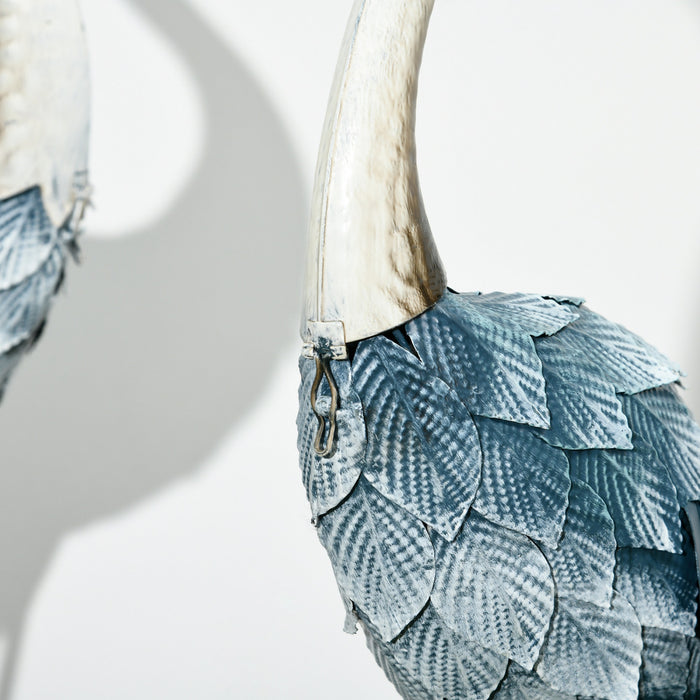 Outsunny 2 Pieces Crane Garden Statues Metal Yard Art Bird Sculptures, Blue