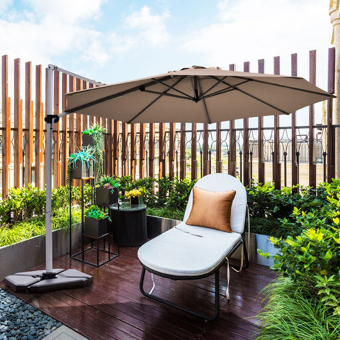 Costway 11' Patio Cantilever Offset Umbrella 360 degrees Rotation Aluminum Tilt Base Tan