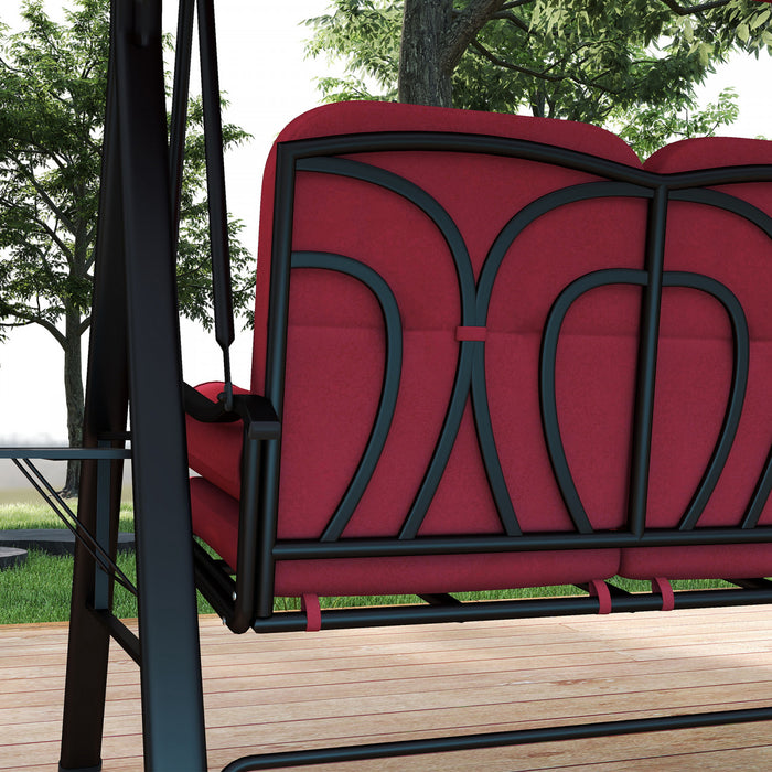 Outsunny 3 Seater Porch Swing Heavy Duty Outdoor Swing Chair, Wine Red