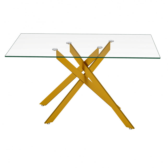 Ethan 51.18\" Rectangular Tempered Glass Dining Table with Stylish Metal Legs,Gold Coffee Table