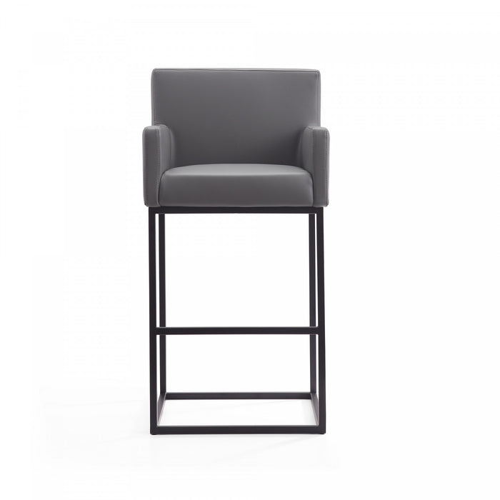 Ambassador Mid-Century Modern Metal Upholstered Barstool in Gray - Set of 2 Bar Stool