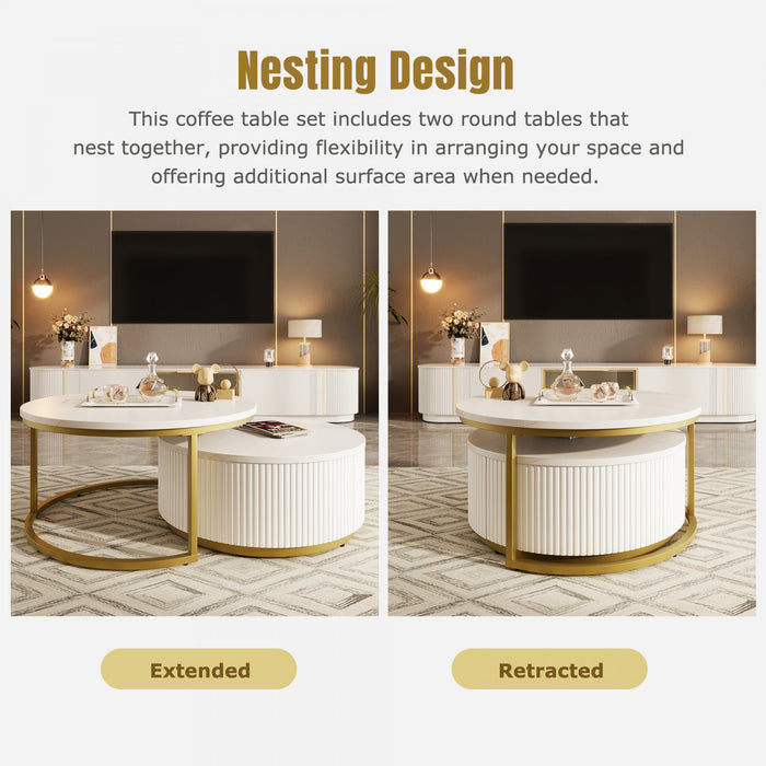 Sophia 27.6\" Modern Nesting Coffee Table With Storage Drawer, White
