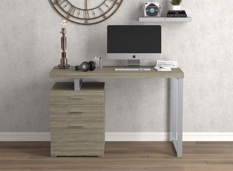 Computer Desk Study Desk For Home Office, Gaming Room 47.25l Dark Taupe 3 Drawers Silver Metal Base