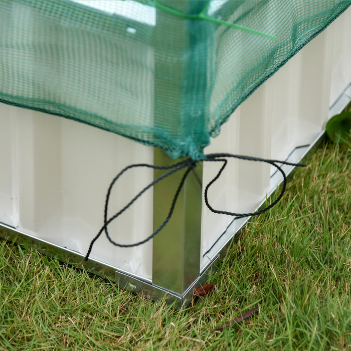 Outsunny Raised Garden Bed, Steel Planter Box Outdoor With Cover, Gloves For Growing Vegetables, Flowers, Herbs, Green