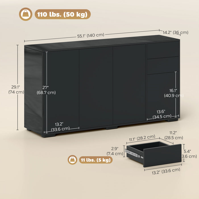 HOMCOM Kitchen Sideboard with Push-Open Drawers and Storage Cabinets