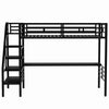 Cherry Twin Loft Space-saving Metal Bed With Desk, Led Light - Black | Cherry – Lit Mezzanine Simple En Metal, Design Compact Avec Bureau Et Eclairage Del – Noir
