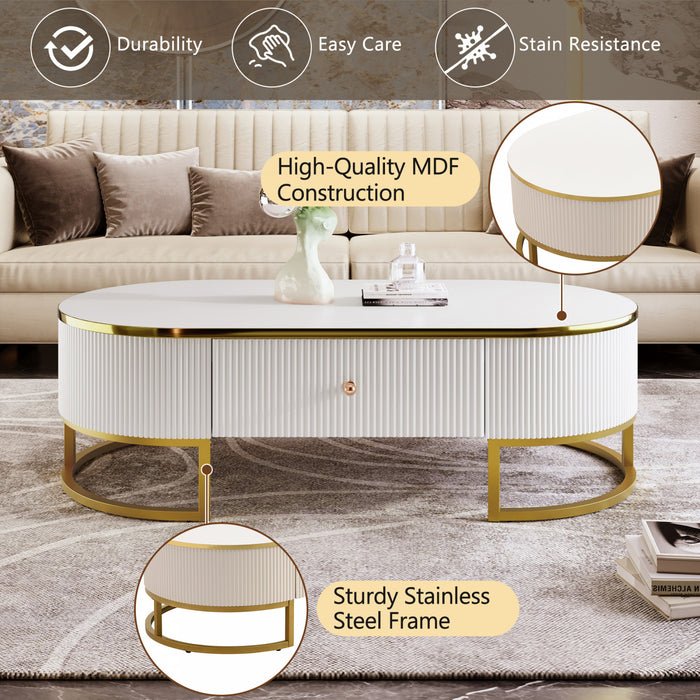 Edison 47.2\" Oval Engineered Wood Coffee Table With Storage Drawers, White