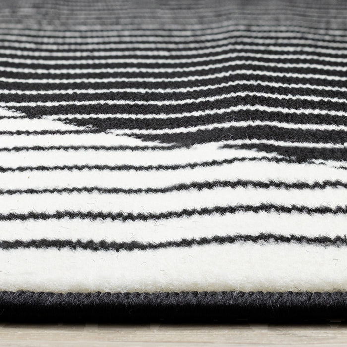 Florence Black White Stripes and Hollow Circle Modern Design, 2'7\" x 4'11\" Indoor Area Rug