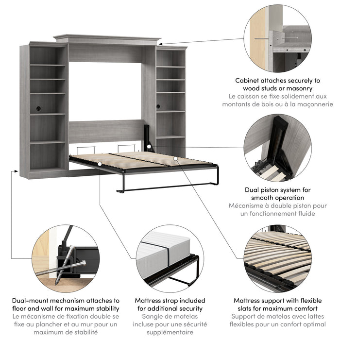 Bestar Versatile Queen Murphy Bed and Two Closet Organizers (115 W) - Platinum Grey