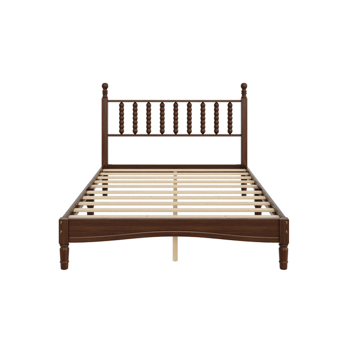Oliver Retro Wood Platform Bed with Gourd Shaped Headboard - Dark Brown 