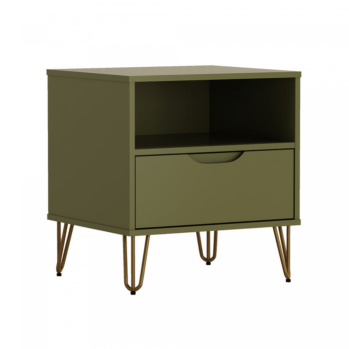 Rockefeller Mid-Century Modern 20\" Nightstand in Olive Green (1-Drawer)