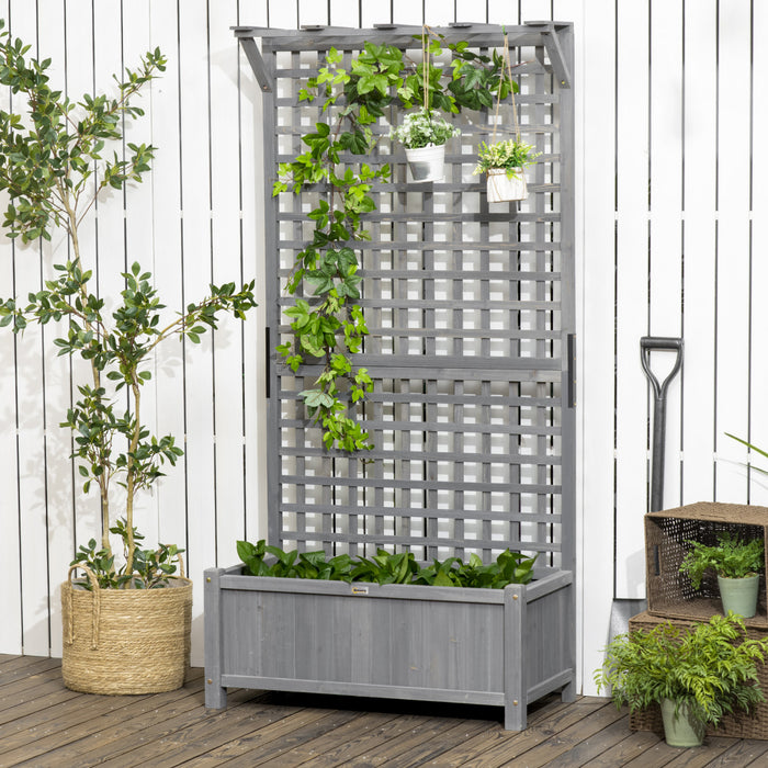 Outsunny Raised Garden Bed, Wood Planter With Trellis For Vine Climbing, Privacy Screen Planter Box To Grow Vegetables, Herbs, And Flowers For Backyard, Patio, Deck, Dark Grey