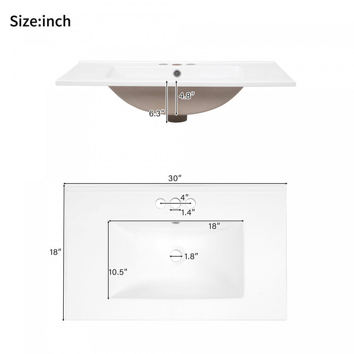 Savannah 30 Inch Bathroom Vanity with Ceramic Sink and Spacious Storage Cabinet, Light Green