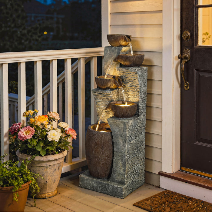 Outsunny 5-Tier Outdoor Cascading Rock Water Fountain with LED Lights