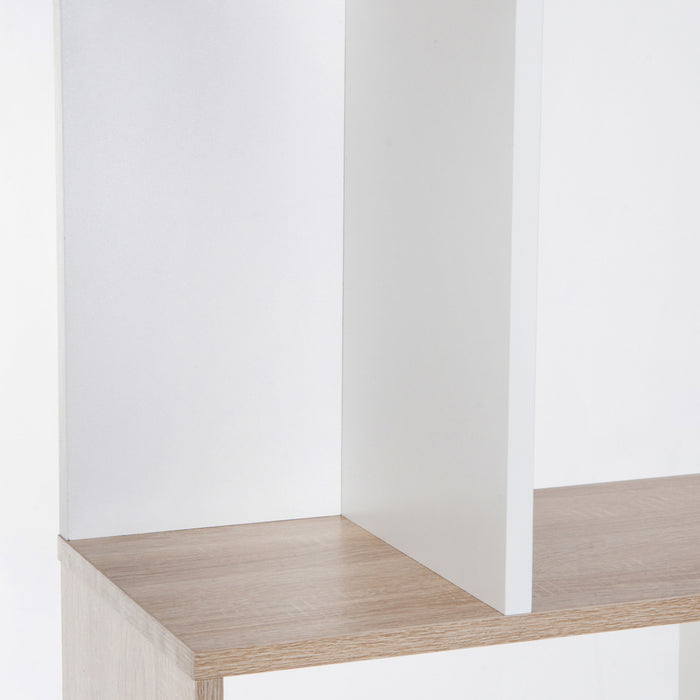 HOMCOM Geometric Bookcase, 5-Tier S Shaped Bookshelf, Natural and White