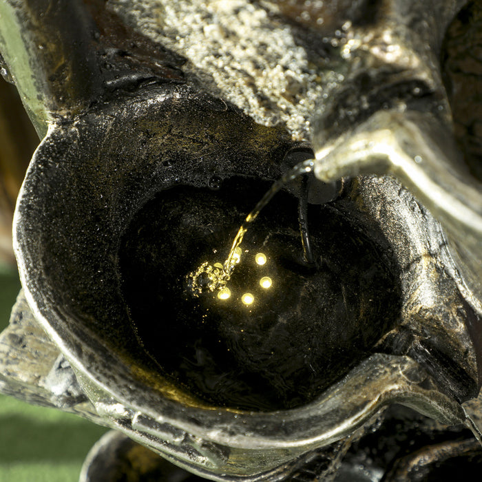 Outsunny Faucet & Barrel Outdoor Fountain, Led Lights, Resin Water Fountain