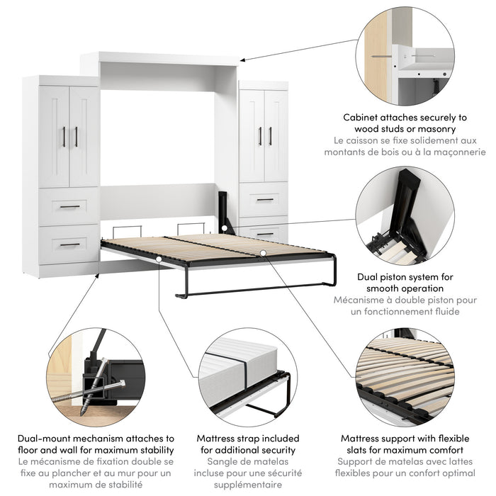 Bestar Edge Queen Murphy Bed with Wardrobes (115 W) - White