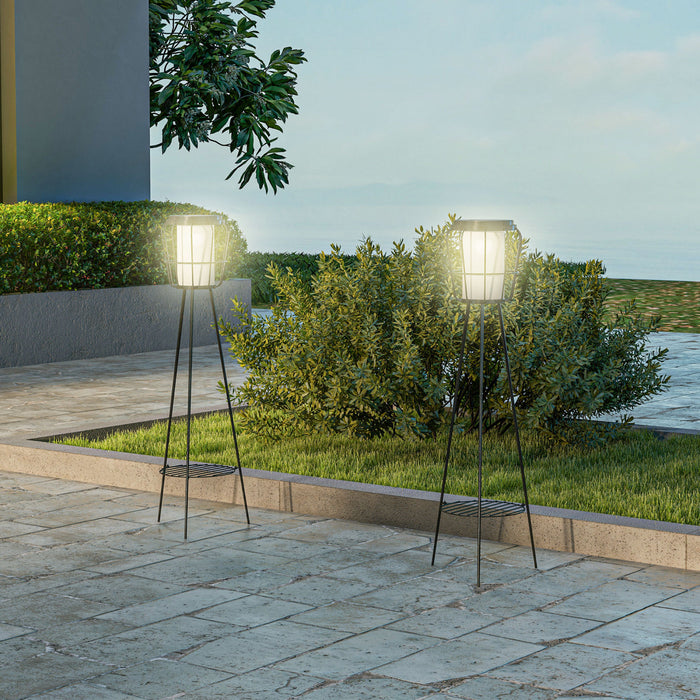 Outsunny Set Of 2 Led Garden Lights Solar Or Usb Rechargeable Lamp Set