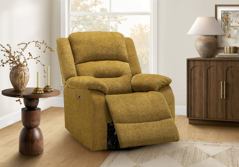 Large Upholstered Power Reclining Chair, Usb Ports Included, Gold Fabric, Transitional Recliner