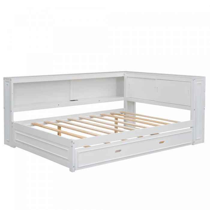 Diana Wood Full Daybed With Storage Shelves, Usb, Led, White