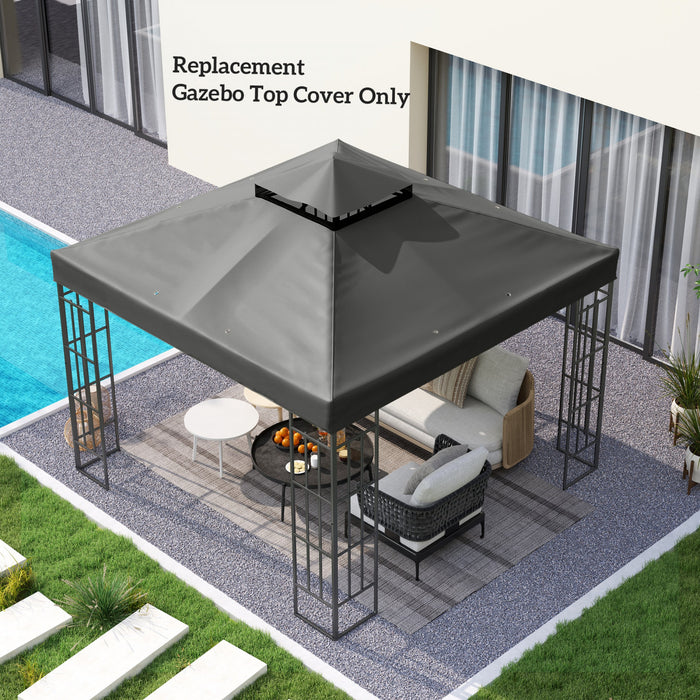 10' x 10' Double Tier Gazebo Replacement Canopy Cover, UPF30+, Dark Grey