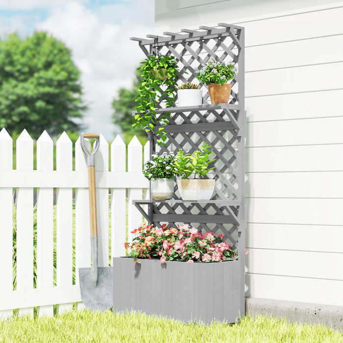 Outsunny Raised Garden Bed with Trellis and Plant Shelf, Grey