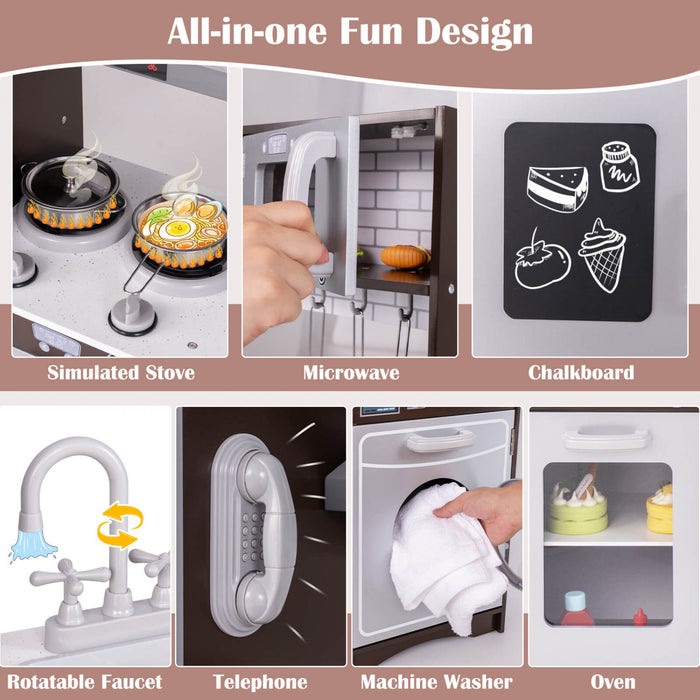 Costway Kids Kitchen Playset With Realistic Lights & Sounds Ice Maker Stoves Sink Oven