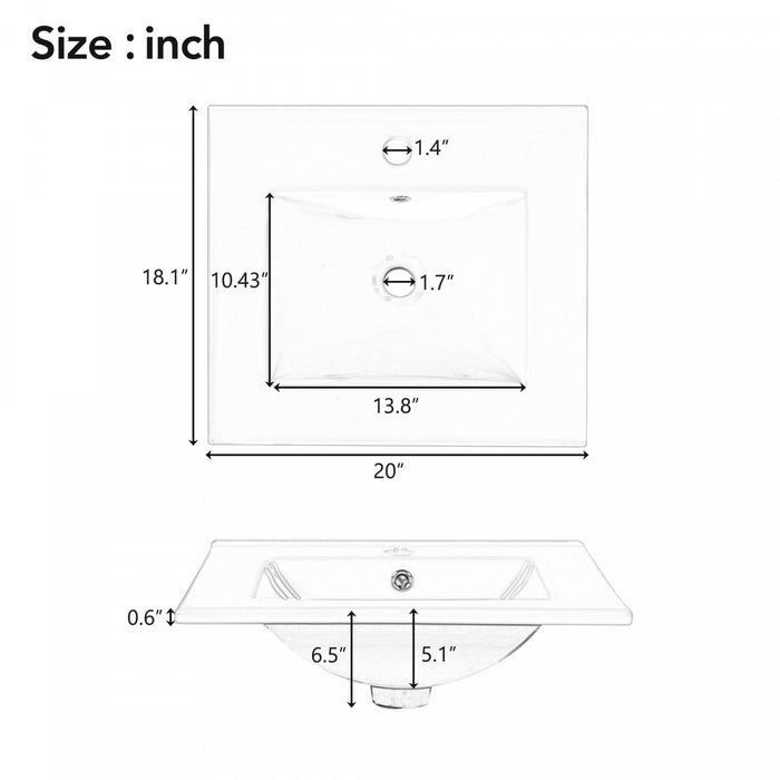 Mason 20 Inch Compact Modern Bathroom Vanity with Ceramic Sink, White