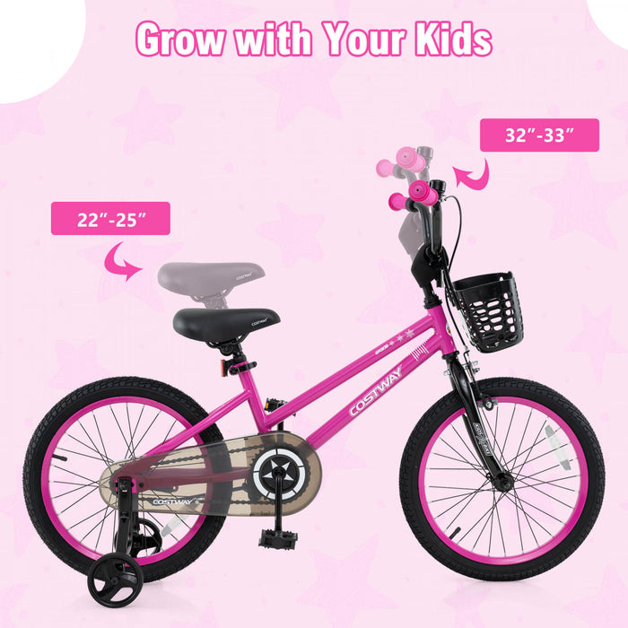 Costway 16\" Kid's Bike With Training Wheels Adjustable Handlebar & Seat Handbrake Pink