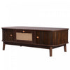 Grain 43.5 Inch Rattan Coffee Table with Sliding Doors, Drawers and Solid Wood Legs, Wood | Grain Table Basse en Rotin 43.5 po avec Portes Coulissantes, Tiroirs et Pieds en Bois Massif, Bois