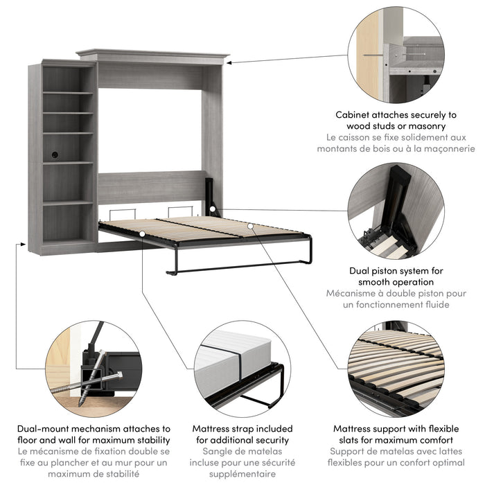 Bestar Versatile Queen Murphy Bed with Closet Organizer (92 W) - Platinum Grey