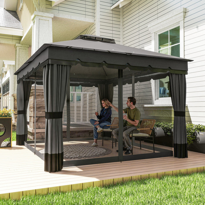 Outsunny 10' x 12' Double Roof Outdoor Gazebo with Netting & Curtains