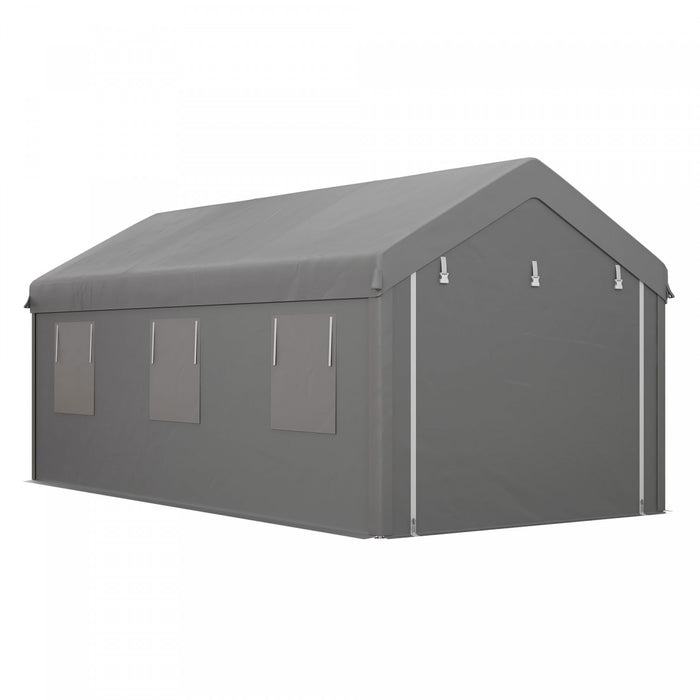 Outsunny 10' X 20' Carport, Heavy Duty Car Port With 6 Window And 2 Doors