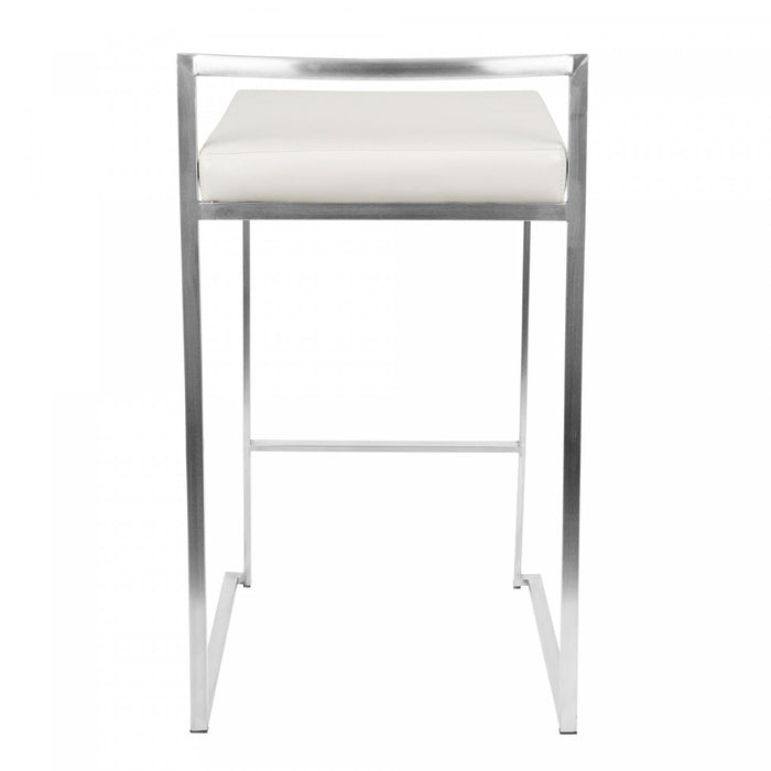 LumiSource Fuji White Faux Leather Contemporary Stackable Counter-Height Stool - Set of 2
