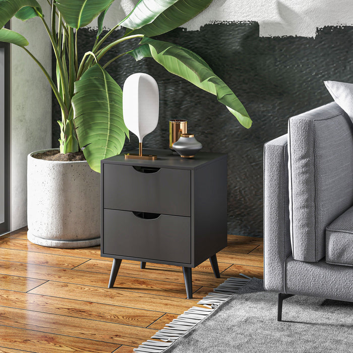 Modern Nightstand, Bedside Table with 2 Drawers and Wood Legs for Bedroom