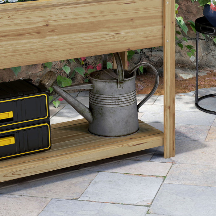 Outsunny Raised Garden Bed With Trellis And Foldable Side Shelves Natural