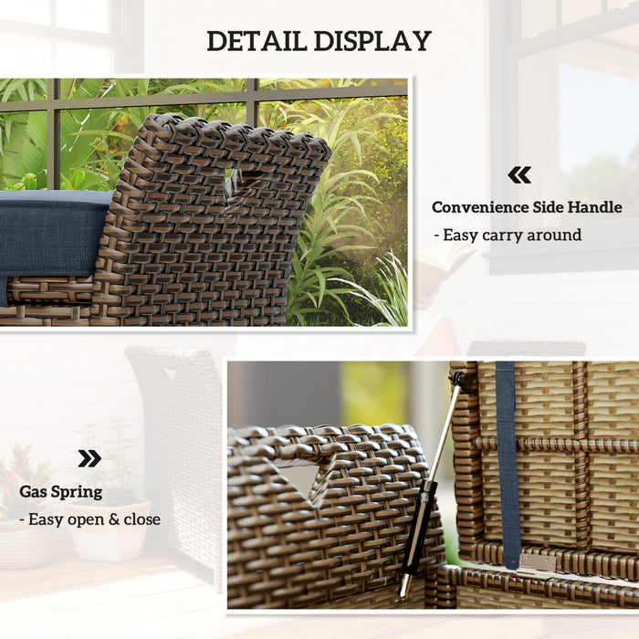 Outsunny 2-In-1 Patio Wicker Storage Bench 29 Gallon Storage Box Navy Blue