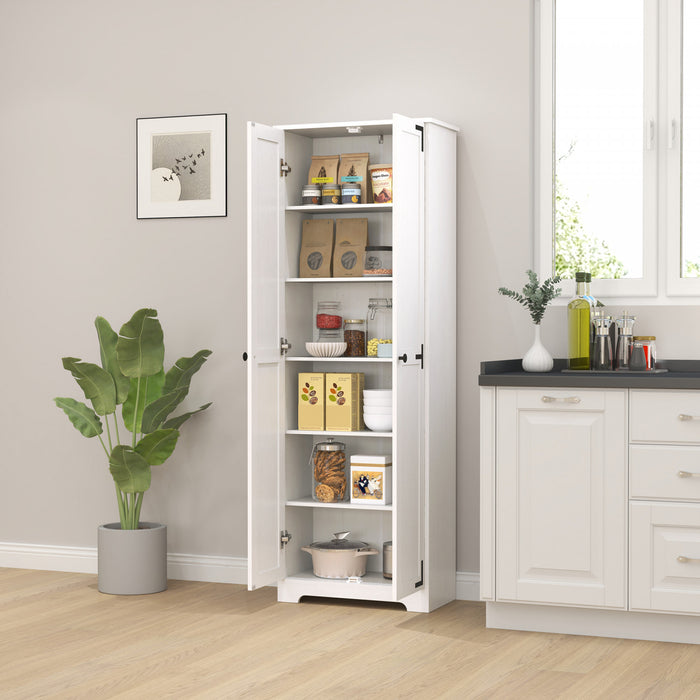 HOMCOM 67\" Farmhouse Pantry Cabinet, Tall Storage Cabinet, Distressed White