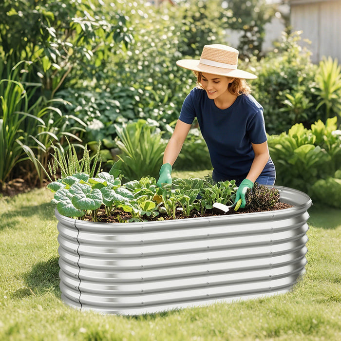 Costway 2 Pcs Raised Garden Bed Kit Planter Raised Garden Boxes Outdoor 65\" X 32\" X 24\" Silver