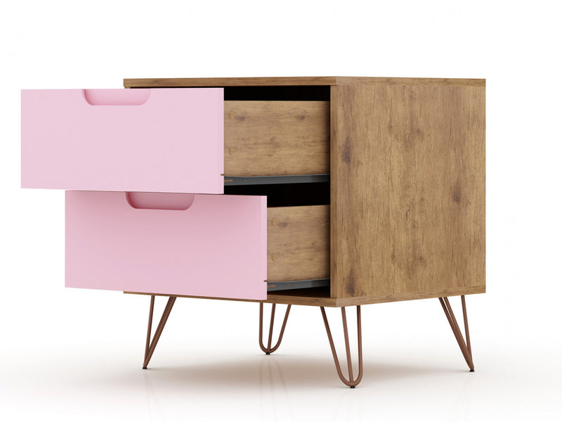 Rockefeller Mid-Century Modern 20\" Nightstand in Pink (2-Drawer) - Set of 2