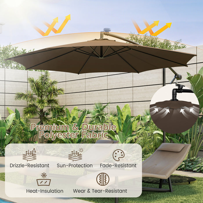 Costway 10FT Patio Solar-Lighted 112 LED Cantilever Offset Umbrella Crank Tilt Outdoor
