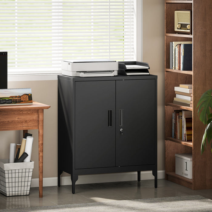 HOMCOM Metal Storage Cabinet with Lock, Steel Garage Cabinet, Black