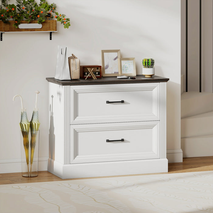HOMCOM Lateral File Cabinet with 2 Drawers, Farmhouse Filing Cabinet, White
