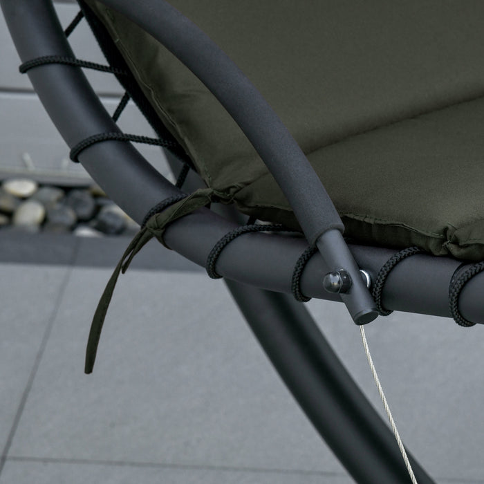 Outsunny Floating Chaise Lounge Outdoor Porch Swing Chair Hanging Hammock Reclining Seat W/ Arc Stand & Canopy Umbrella Charcoal Grey