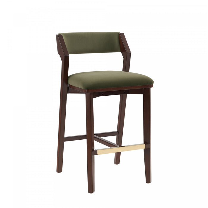 Patricia Modern Wood Upholstered Barstool in Turtle Green - Set of 2