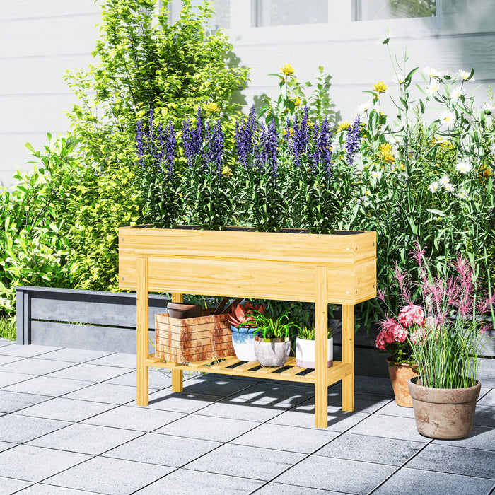 Outsunny Raised Garden Bed, Planter Box W/storage Shelf, Natural Wood